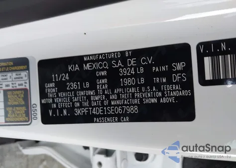 2025 Kia K4 Lxs z USA, uszkodzony, nr VIN 3KPFT4DE1SE067988